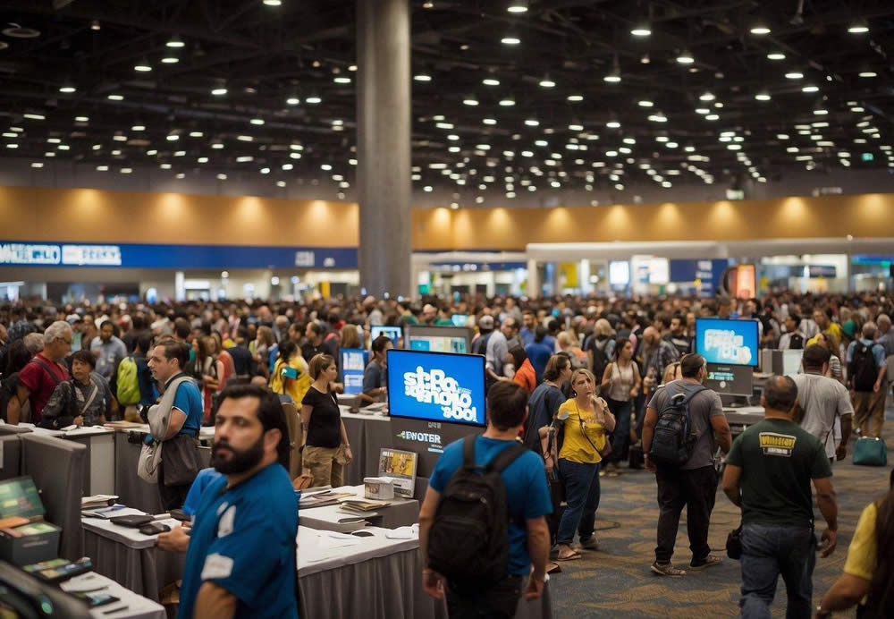 Crowds fill the convention center, browsing booths and attending panels. Costumed characters roam the halls, while artists sketch and vendors sell merchandise. The energy is electric at San Diego Comic-Con 2024