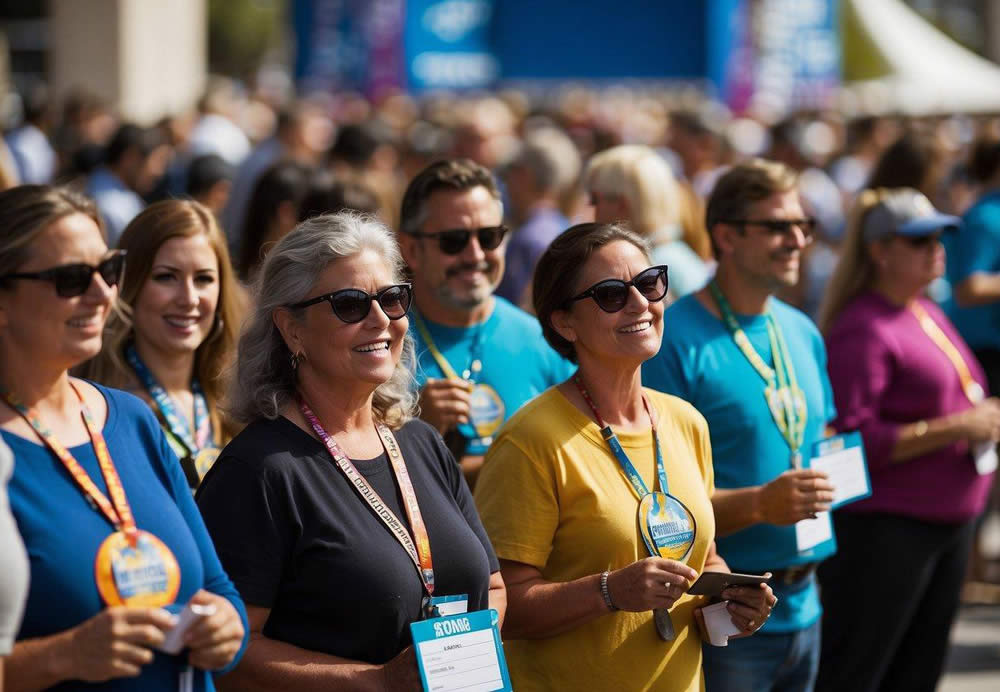 Attendees line up, excitedly holding out their IDs for registration. Colorful badges are handed out, each adorned with the iconic San Diego Comic-Con logo